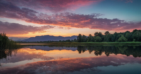 Obraz premium Beautiful light and sky, reflected light on the lake