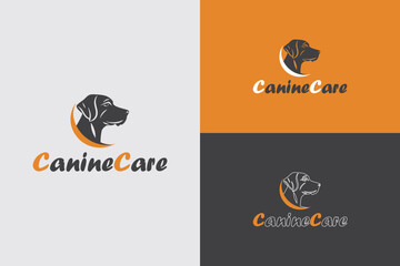 Logo design for a canine care brand, showcasing a dog silhouette in vibrant orange and gray color combinations. Ideal for pet-related businesses, reflecting professionalism, trust, and animal care.