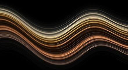 Abstract Background with Elegant Golden and Brown Wavy Lines Swirling Texture Smooth Curves Dark