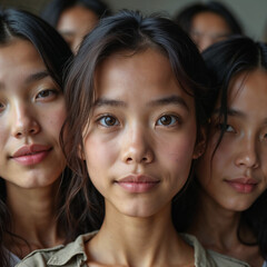 Closeup portrait of three young asian women