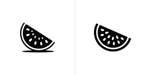 Two Black Watermelon Slice Icons with Seeds on a White Background, Simple Design