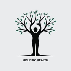 Obraz premium Holistic Health Green Leaved Tree Human Silhouette Logo