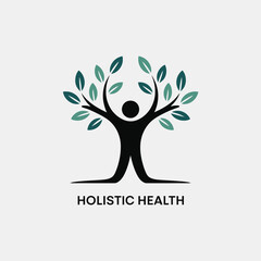 Fototapeta premium Holistic Health Logo Teal Green Leaves Human Tree symbol