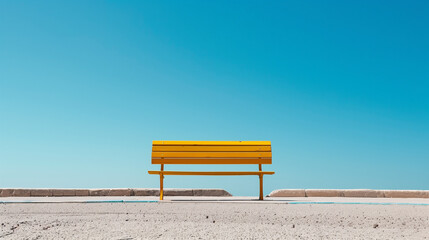 Obraz premium Yellow Wooden Bench in Green Park with Soft Sunlight