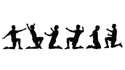Silhouette Series Diverse Kneeling Poses of Men -  Vector Illustrations for Design Projects