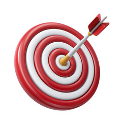 Target arrow success icon. Dart arrow on target dartboard. 3d isolated on white background. Cartoon plastic style