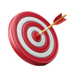 Target arrow success icon. Dart arrow on target dartboard. 3d isolated on white background. Cartoon plastic style