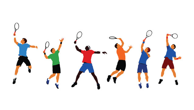 Dynamic Tennis Players in Action A Vibrant Collection of Vector Illustrations