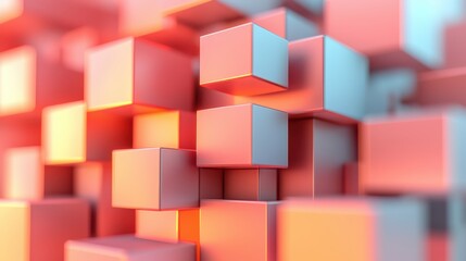 Obraz premium A close-up of interconnected three‑dimensional cubes in warm red and orange tones with soft lighting, creating a modern, abstract geometric pattern.