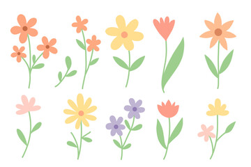 Flat Style Colorful Flower Vector Set