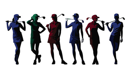 Stylish Female Golfers Silhouettes A Collection of Vector Illustrations for Design Projects