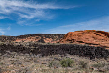 Santa Clara lava flow / basalt (Qbs) with Navajo Sandstone (Lower Jurassic), Snow Canyon State...
