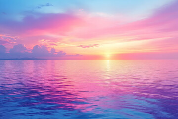 Peaceful ocean sunset pink and purple hues reflecting on calm water