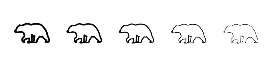Bear icon thin outline logo mark set