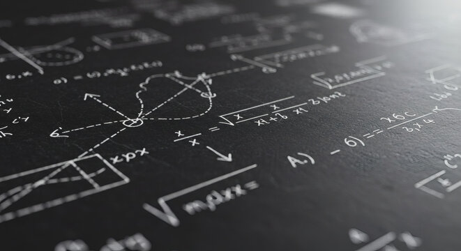 Complex Mathematical Equations and Formulas Handwritten on a Dark Chalkboard Background - Powered by Adobe