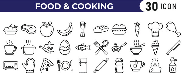 food icon set. food & cooking outline icon set collection