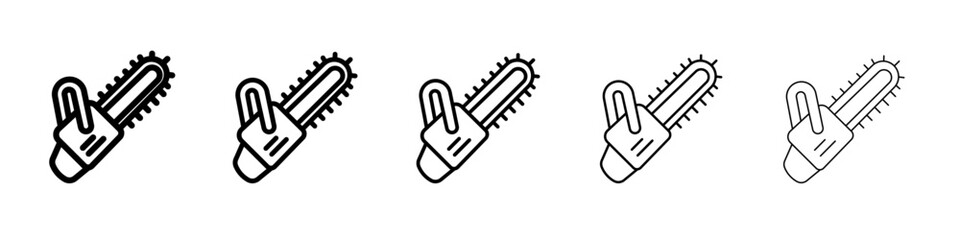 Chainsaw icon thin outline logo mark set