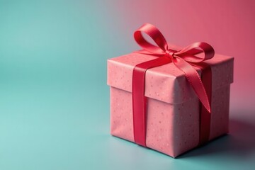 Fototapeta premium A single beautifully wrapped gift, ribbon partially untied , surprise, unwrap, present