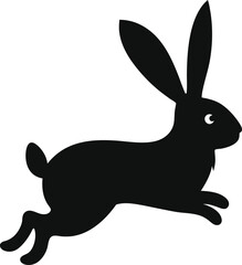 Obraz premium Playful Rabbit Silhouette: A Distinctive Profile of a Hopping Bunny in Motion, Ideal for Capturing Innocence and Agility for Charming Designs on White Background.