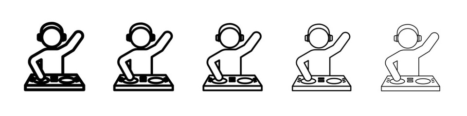 Dj icon thin outline logo mark set