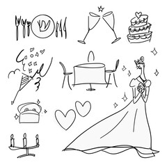結婚イメージのシンプルな線画アイコン