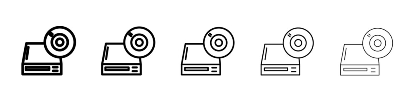 Dvd CDROM disc icon thin outline logo mark set