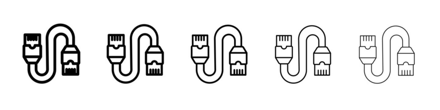 ethernet cable plug icon thin outline logo mark set