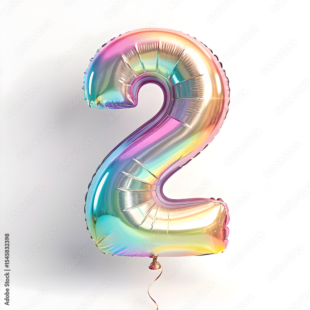 Fototapete a balloon shaped like the number 2,holographic metallic finish with realistic reflections and smooth