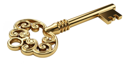 Ornate golden key against black background