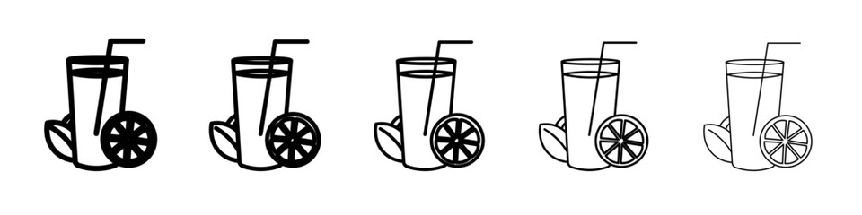 Fruit juice icon thin outline logo mark set