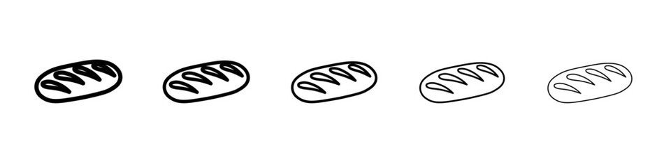 French bread icon thin outline logo mark set