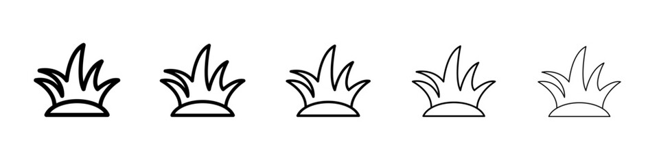 Grass icon thin outline logo mark set