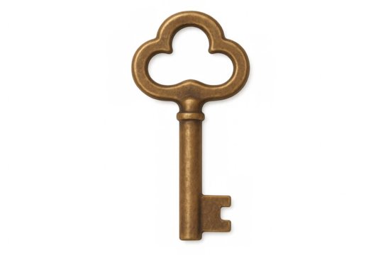 Vintage golden key symbolizing mystery, heritage, unlocking secrets against transparent backdrop - Powered by Adobe
