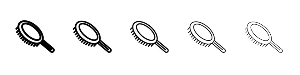 Hair comb icon thin outline logo mark set