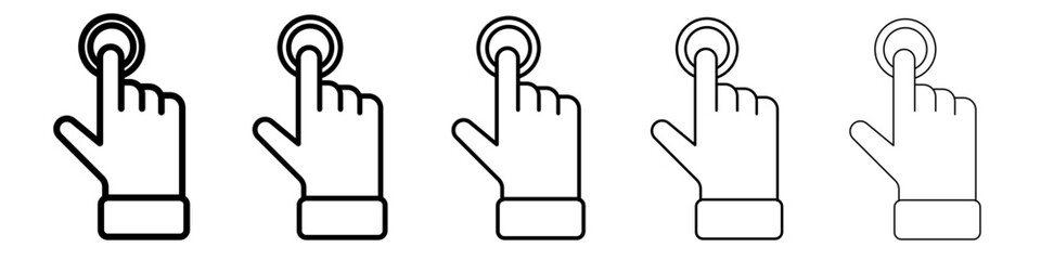 Hand clicking icon thin outline logo mark set