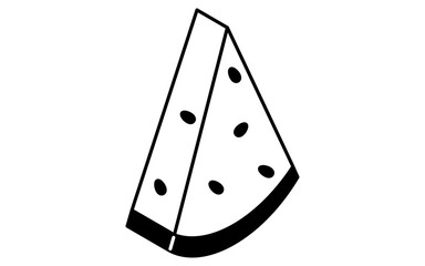カットスイカのシンプルな線画イラスト、夏のアイソメトリックイラスト