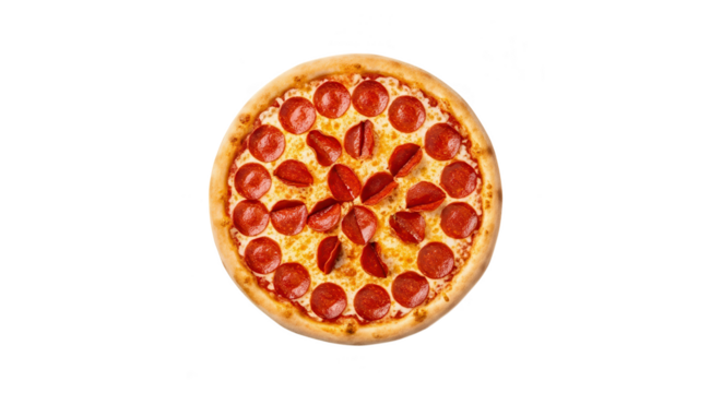 Pepperoni pizza overhead view
