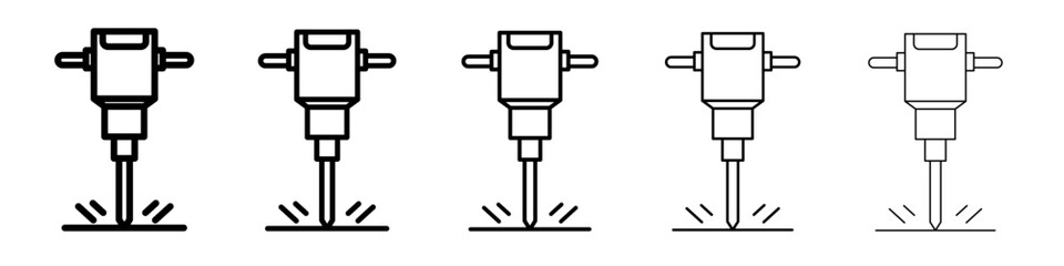 jack hammer icon thin outline logo mark set