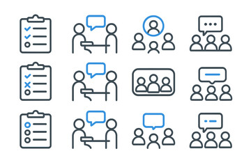 Glowing blue icons representing communication and collaboration concepts