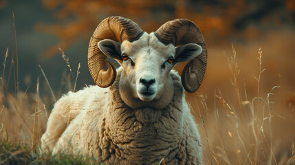 close up of a sheep with horns