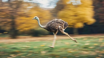Obraz premium Ostrich running at full speed across open field, no people around