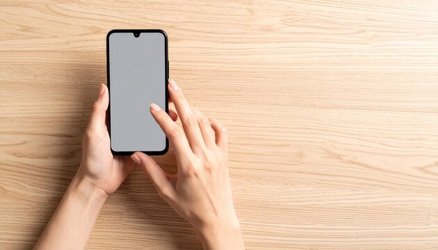 机上でスマホを操作する女性の手元