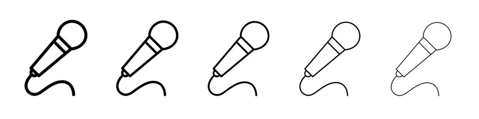 Microphone icon thin outline logo mark set
