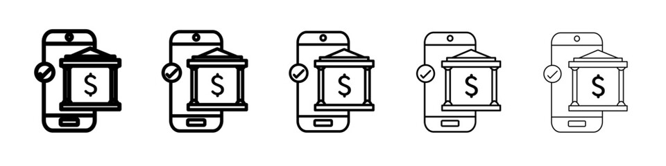 Mobile Bank icon thin outline logo mark set