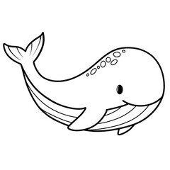 Cute whale black doodle outline.