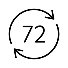 Black round up to 72 hrs work time effect line icon, 3 days fast shipment work arrow flat design pictogram vector for app logo ads web button ui ux interface elements isolated on white background
