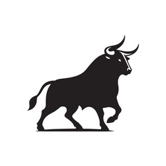 Black and White Silhouette of a Charging Bull in Dynamic Running Pose

