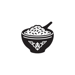 Minimalist Black and White Decorative Bowl Logo with Rice and Spoon