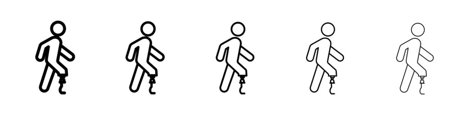 Prosthetic leg icon thin outline logo mark set
