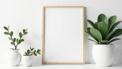White wall, eucalyptus, portrait frame mockup, aesthetic, image
